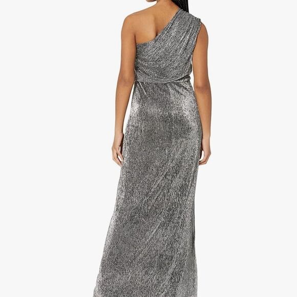 H HALSTON Women's One Shoulder Metallic Knit Jersey Gown-MM3 - Picture 2 of 6
